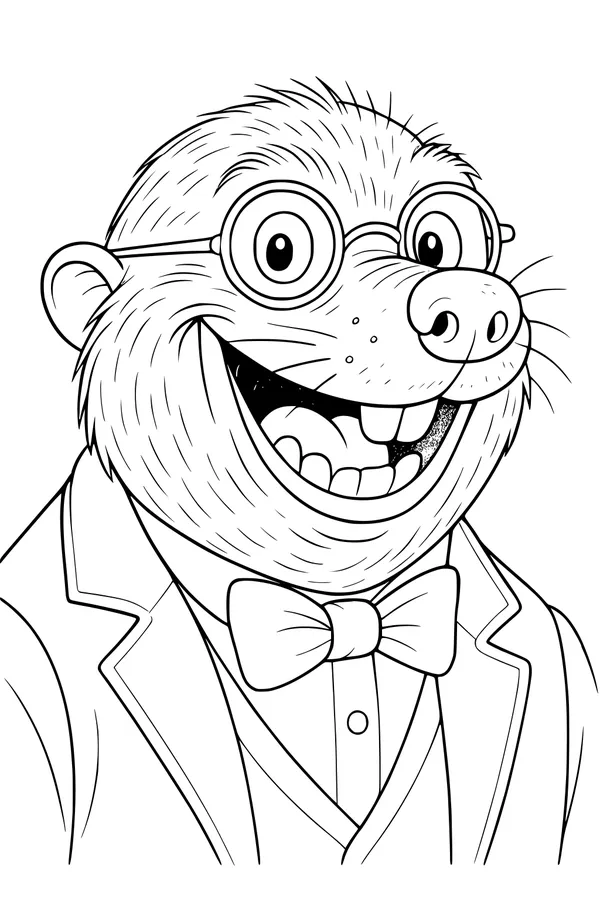 Free Mole Coloring Page - Dapper Cartoon Mole in Bow Tie (Printable PDF)