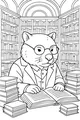 Free Wombat Coloring Page - Professor Reading in a Cozy Library (Printable PDF)