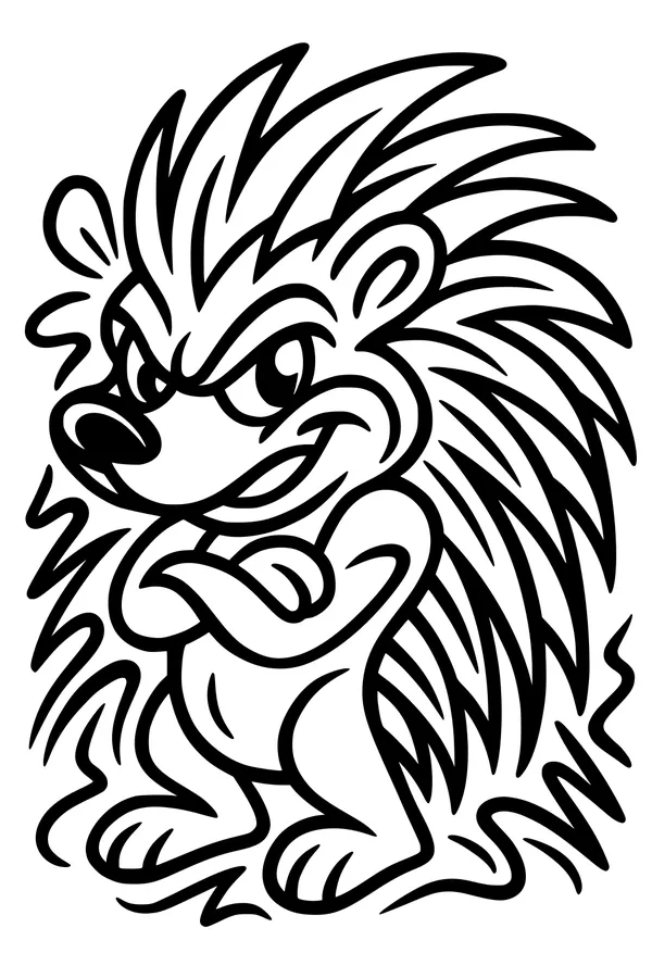 Free Porcupine Coloring Page - Confident Cartoon Power Pose (Printable PDF)