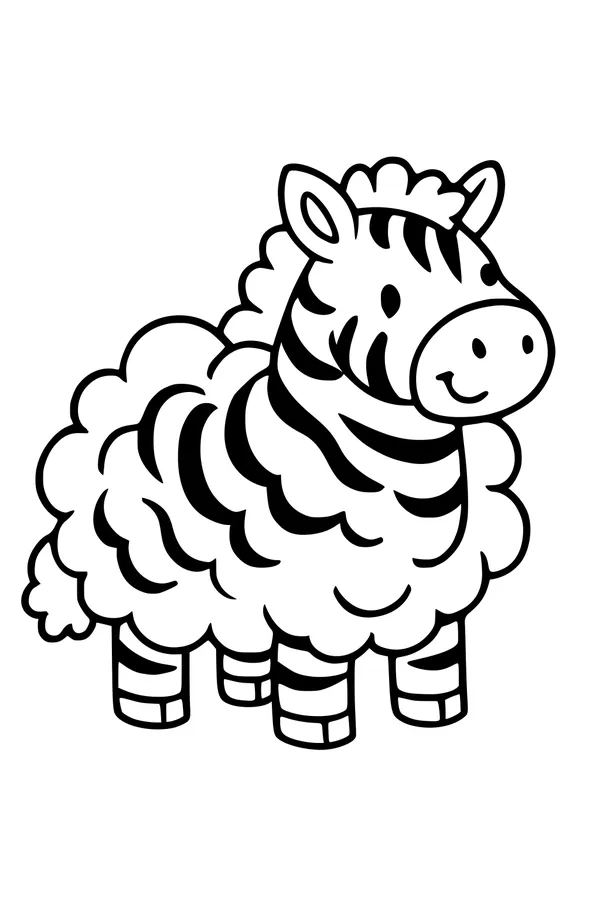 Free Zebra Coloring Page - Fluffy Cartoon Safari Friend (Printable PDF)