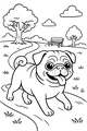 Free Pug Dog Coloring Page - Happy Park Stroll Scene (Printable PDF)