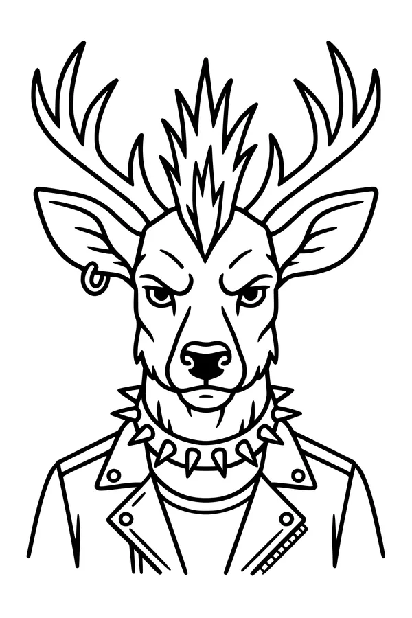 Free Deer Coloring Page - Punk Rock Deer With Mohawk (Printable PDF)