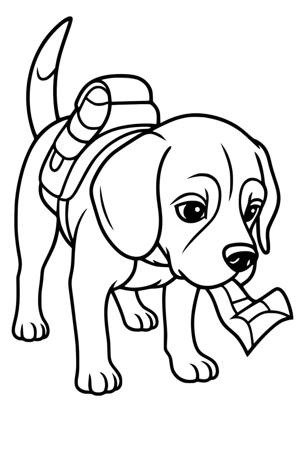 Free Puppy Coloring Page - Cartoon Scout With Map and Backpack (Printable PDF)