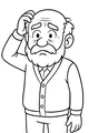 Free Grandpa Coloring Page - Puzzled Elderly Man Cartoon Portrait (Printable PDF)