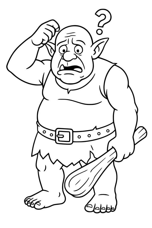 Free Ogre Coloring Page - Confused Cartoon Ogre With Club (Printable PDF)