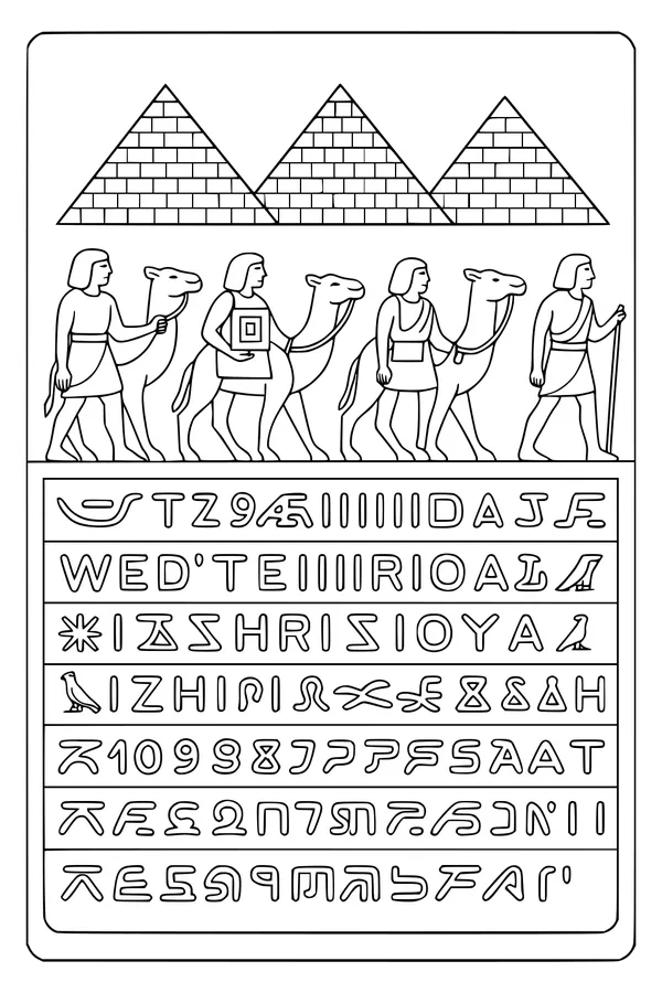 Free Camel Coloring Page - Travelers by Egyptian Pyramids (Printable PDF)
