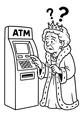 Free Grandmother Coloring Page - Queen Granny Confused at ATM (Printable PDF)