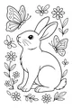Free Rabbit Coloring Page - Bunny With Butterflies In Spring Meadow (Printable PDF)