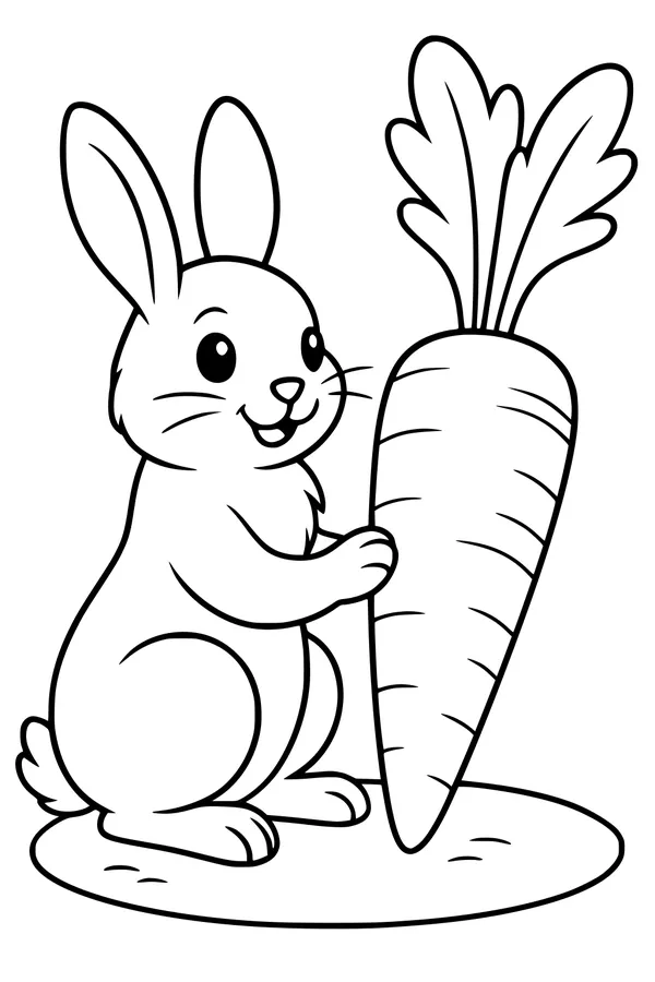 Free Rabbit Coloring Page - Happy Bunny With Giant Carrot (Printable PDF)