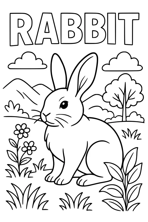Free Rabbit Coloring Page - Big-Eared Bunny in Sunny Meadow (Printable PDF)