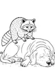 Free Raccoon Coloring Page - Standing on a Sleeping Dog (Printable PDF)