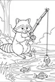 Free Raccoon Coloring Page - Cute Riverbank Fishing Scene (Printable PDF)
