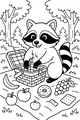 Free Raccoon Coloring Page - Forest Picnic Blanket Scene (Printable PDF)