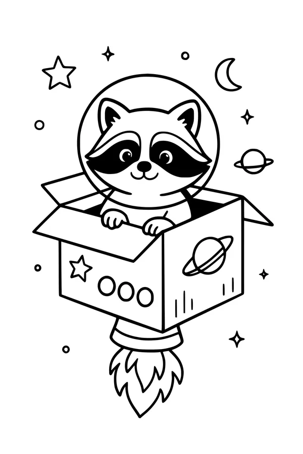 Free Raccoon Coloring Page - Space Rocket Adventure (Printable PDF)