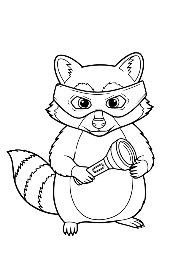Free Raccoon Coloring Page - Night Scout With Flashlight (Printable PDF)
