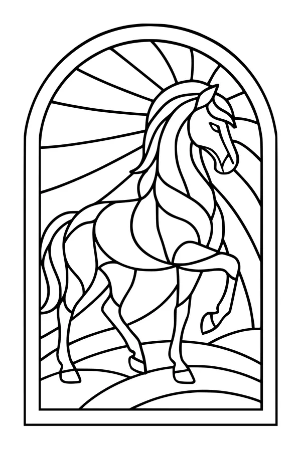 Free Horse Coloring Page - Majestic Horse in Morning Sunshine (Printable PDF)