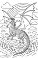 Free Dragon Coloring Page - Rainbow Sky Over Mountain Forest (Printable PDF)
