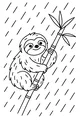 Free Sloth Coloring Page - Smiling Sloth in Rainy Bamboo Forest (Printable PDF)