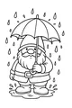 Free Gnome Coloring Page - Bearded Gnome With Umbrella in the Rain (Printable PDF)