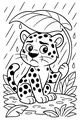 Free Jaguar Cub Coloring Page - Rainy Jungle Leaf Umbrella (Printable PDF)