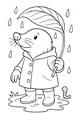 Free Mole Coloring Page - Rainy Day Stroll With Leaf Umbrella (Printable PDF)