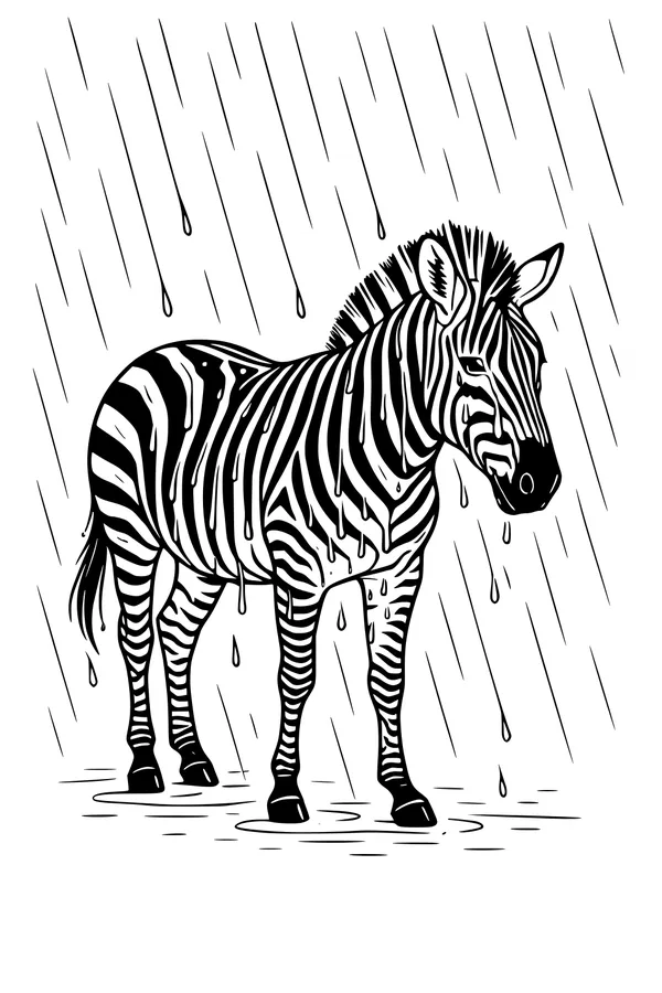 Free Zebra Coloring Page - Rainy Day Stripes in Puddles (Printable PDF)