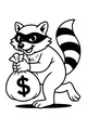 Free Raccoon Coloring Page - Cartoon Bandit With Money Bag (Printable PDF)