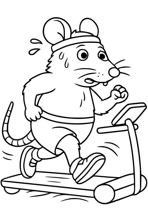 Free Rat Coloring Page - Cartoon Rat Jogging on Treadmill (Printable PDF)