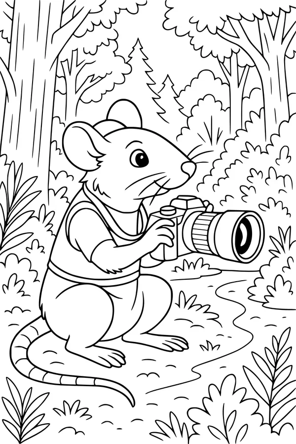 Free Mouse Coloring Page - Forest Photographer on the Trail (Printable PDF)
