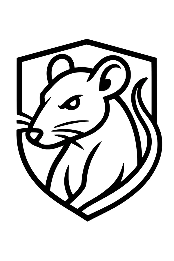 Free Rat Coloring Page - Brave Rat in Shield Badge (Printable PDF)