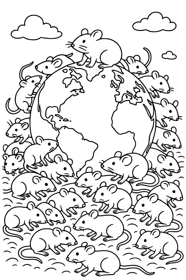Free Rat Coloring Page - Playful Rats Around the World (Printable PDF)