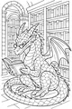 Free Dragon Coloring Page - Bookish Professor in a Magical Library (Printable PDF)