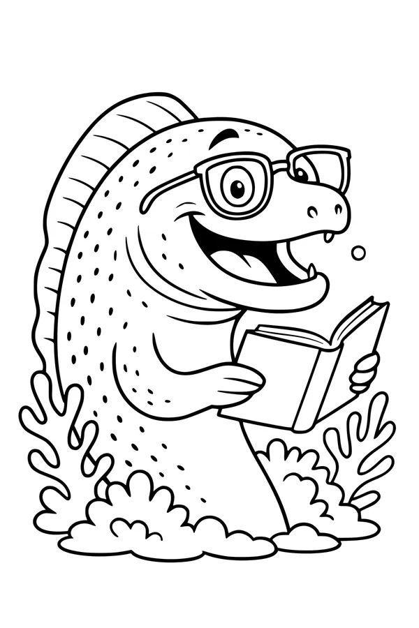 Free Kraken Coloring Page - Gentle Sea Monster Reading Underwater (Printable PDF)