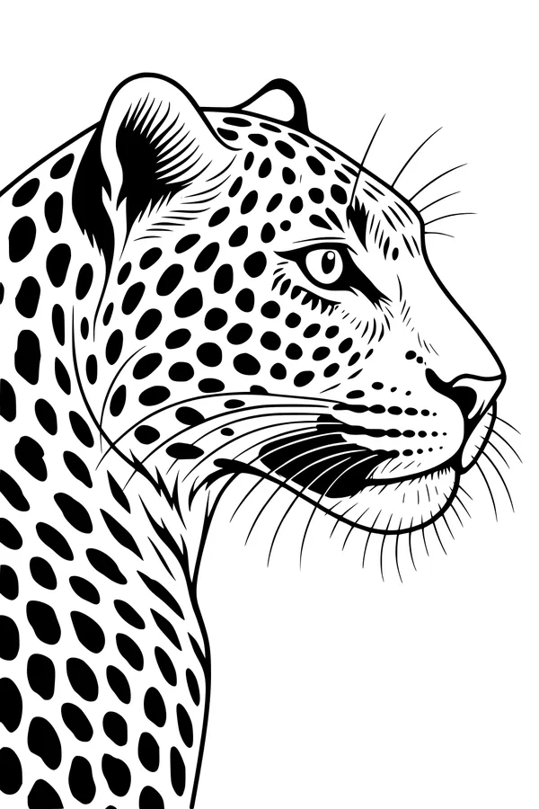 Free Leopard Coloring Page - Side Profile With Spots And Whiskers (Printable PDF)