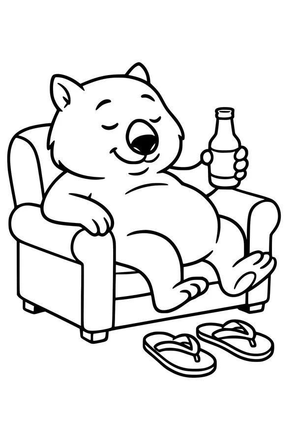 Free Wombat Coloring Page - Relaxing On A Cozy Armchair (Printable PDF)