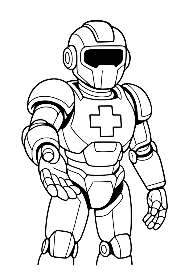 Free Rescue Robot Coloring Page - Humanoid Helper With Visor Helmet (Printable PDF)