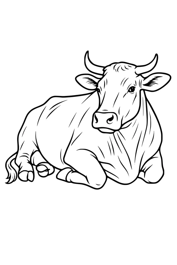 Free Cow Coloring Page - Gentle Sunbathing Cow in Field (Printable PDF)