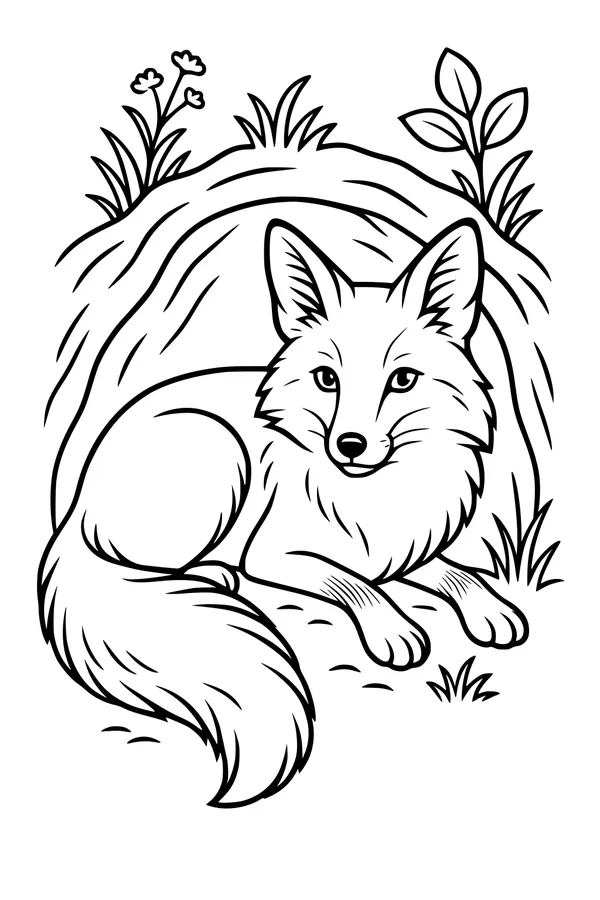 Free Fox Coloring Page - Sleepy Fox By the Burrow (Printable PDF)
