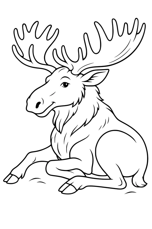 Free Moose Coloring Page - Relaxed Elk With Big Antlers (Printable PDF)