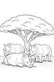 Free Rhinoceros Coloring Page - Rhinos Under an Acacia Tree (Printable PDF)