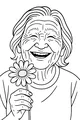 Free Grandmother Retirement Coloring Page - Smiling Grandma With Daisy (Printable PDF)