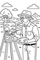 Free Grandpa Coloring Page - Retired Artist Painting Mountain Landscape (Printable PDF)