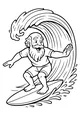 Free Grandpa Surfing Coloring Page - Retired Senior Riding Big Ocean Wave (Printable PDF)