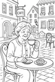 Free Grandma Retirement Coloring Page - Relaxing Cafe Morning (Printable PDF)
