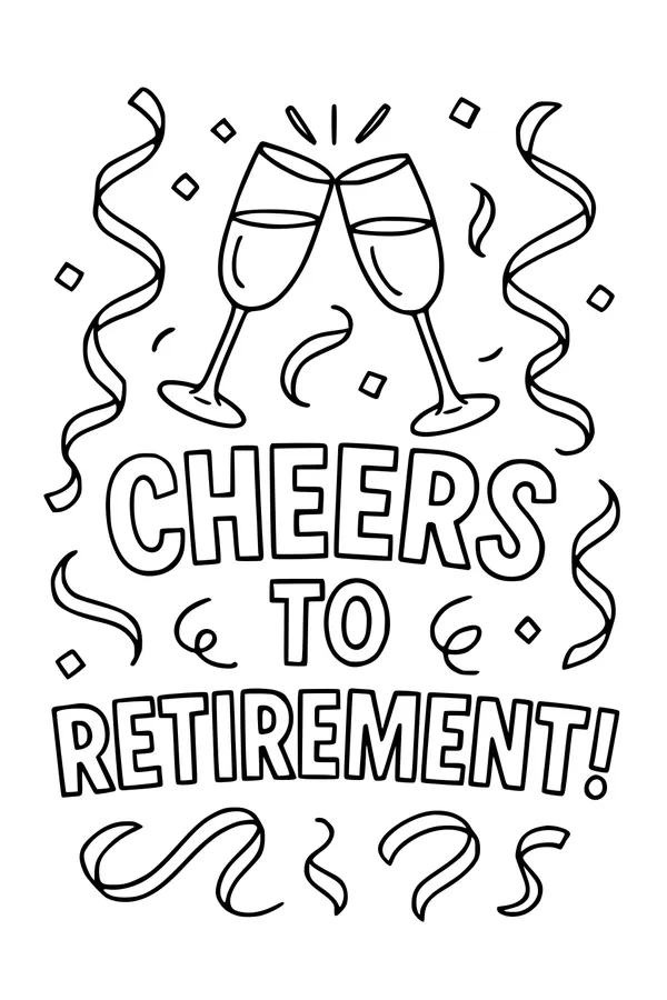 Free Retirement Coloring Page - Champagne Toast Celebration (Printable PDF)