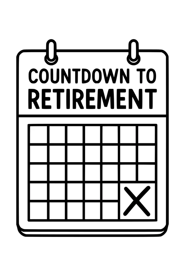 Free Retirement Calendar Coloring Page - Countdown With Big X (Printable PDF)