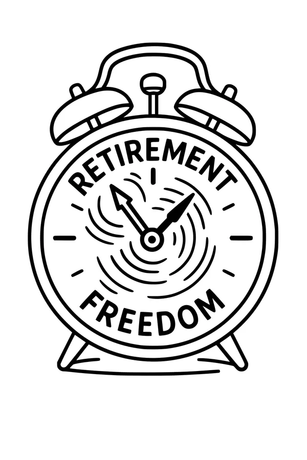 Free Retirement Alarm Clock Coloring Page - Retro Freedom Bell (Printable PDF)