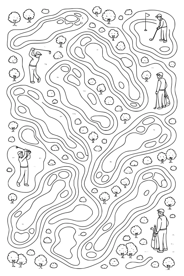 Free Retirement Golf Coloring Page - Seniors Playing on the Green (Printable PDF)