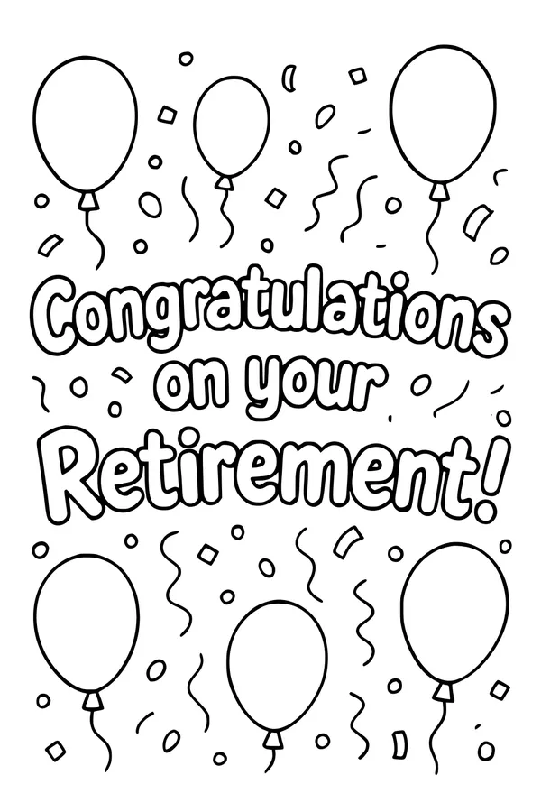 Free Retirement Coloring Page - Congratulations Balloons Celebration (Printable PDF)