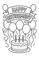 Free Retirement Party Coloring Page - Happy Banner and Cake Celebration (Printable PDF)